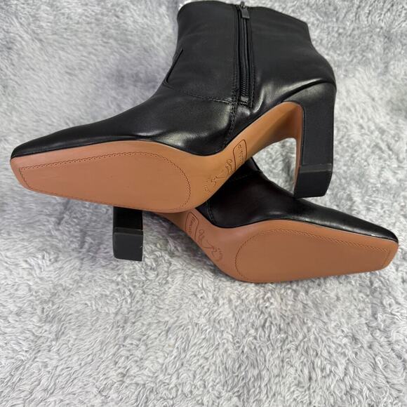 Franco Sarto Bayden Square Toe Ankle Boot Black Leather Heeled Bootie Women's 7 - Picture 7 of 8